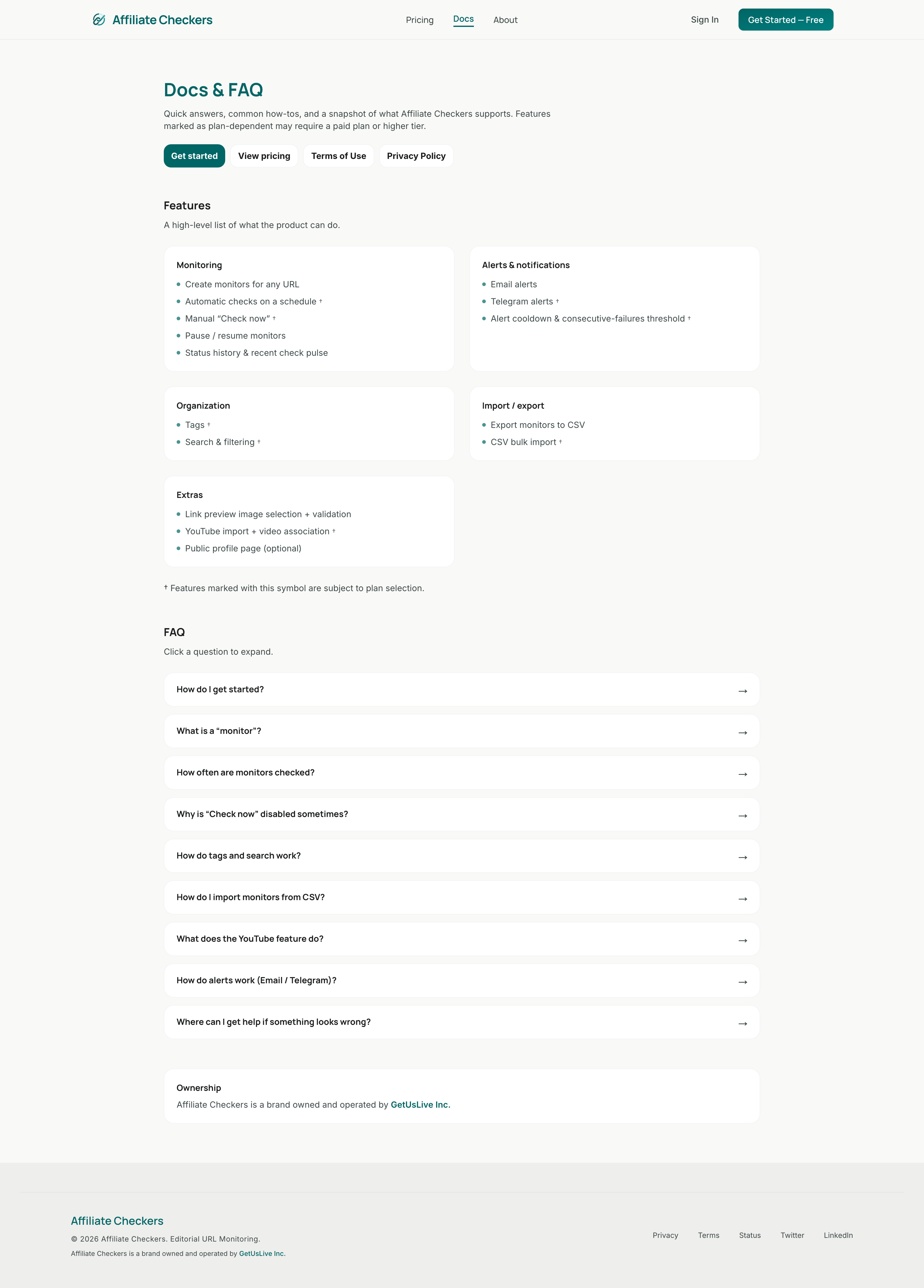 Affiliate Checkers documentation for setup and usage